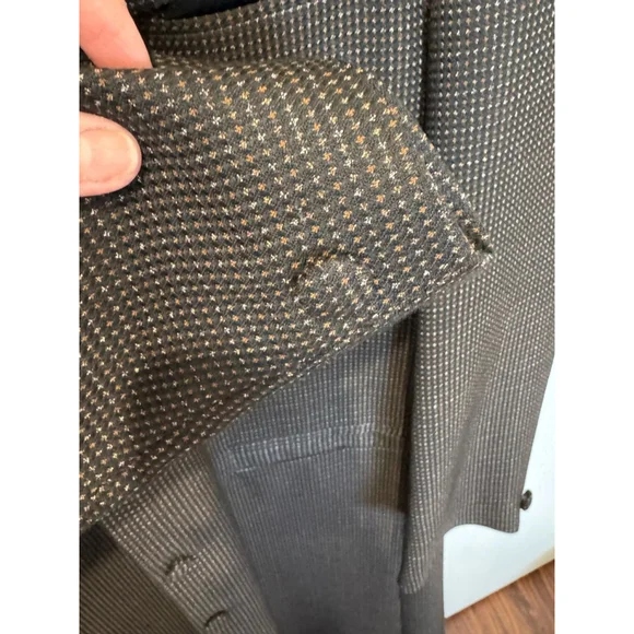 Men's H. John's tweed Overcoat Suit jacket44L/ cuffed pants W36x30L black Brown - Picture 3 of 13